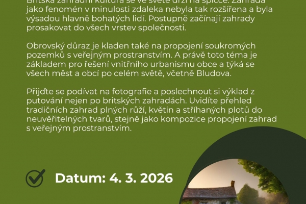 Přednáška: Putování po anglických zahradách  v návaznosti na veřejná prostranství – Jan Tomíček