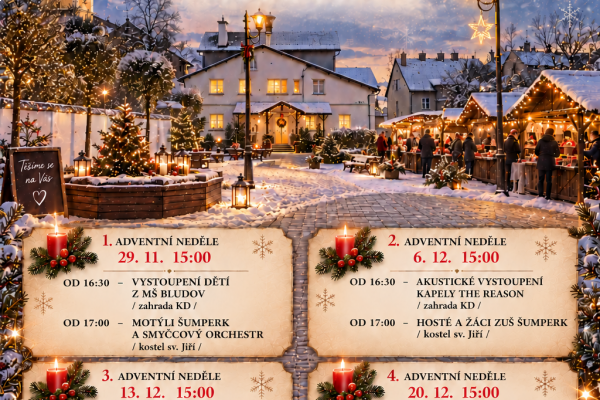 Adventní setkání v zahradě KD Bludov + adventní koncert Motýli Šumperk