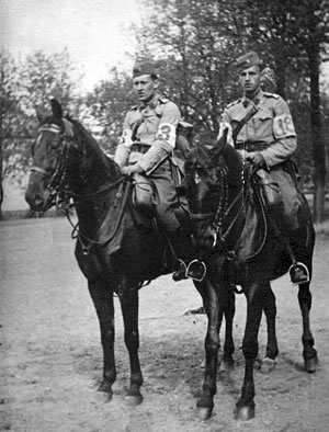 Czechoslovakia, Military Academy for Artillery Officers in Hranice, May 1934 Student Karel Hlasny (right) before „Military  Horse-Race“
