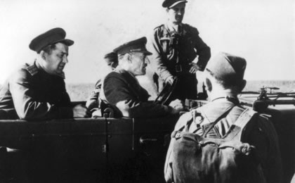 Poland- Dukla Pass, terrain near  town Besko, September 1944 From left; Major Misin, Lt/Colonel Prikryl and Staff Captain Hlasny