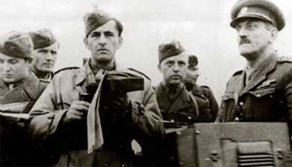 Slovak Republic, Staff of 2nd Czechoslovak Paradesant Brigade- military  terrain recognition near to Ziar nad Hronom; October 10, 1944; Staff Captain Karel Hlasny (in front), Colonel Vladimir Prikryl (right) and other officers of the paradesant brigade staff